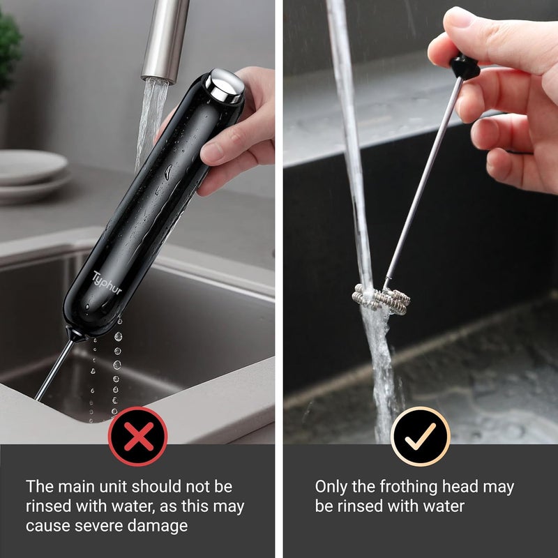 Typhur InstaWhisk Milk Frother with Variable Speed, Battery Operated Handheld Coffee Foam Frother Wand, Electric Drink Mixer with Stand & Detachable Double Whisk, Stainless Stirrer for Latte, Matcha, Protein - Image 3